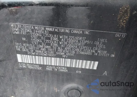 2013 Toyota Rav4 Xle from USA, damaged, VIN 2T3WFREVXDW018007